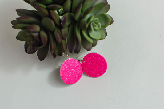 Hot Pink Leather Earrings (1" Mini)