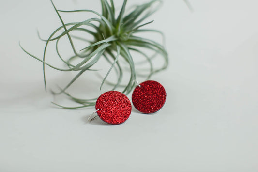 Red Glitter Leather Earrings (1" Mini)