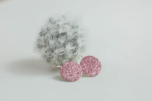 Light Pink Glitter Leather Earrings (1" Mini)