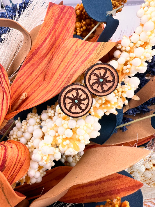 The Stud Leather Earrings - Western Floral