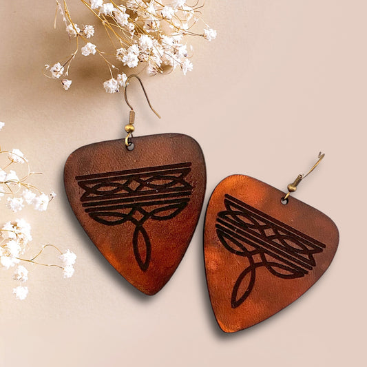 The Guitar Boot Stitch 1 Leather Earrings - Neutral Tones